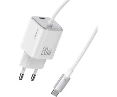 Laidinis įkroviklis USAMS JC Series CC261 20W GaN Mini Fast Charger 2xUSB-C baltos spalvos
