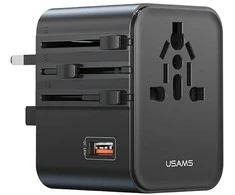 Kelioninis įkroviklis USAMS CC309 2xUSB-C 25W 4in1 US/AU/EU/UK juodos spalvos