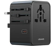 Kelioninis įkroviklis Adapteris USAMS CC310 3xUSB-C 70W 4in1 US/AU/EU/UK juodos spalvos