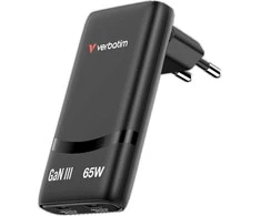 Verbatim GaN Travel Charger Fold 'n' Go 65W, 2×USB-C PD EU Plug, Juodas