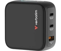 Verbatim, Mini kroviklis GaN su wyświetlaczem TFT 2 x USB-C / 1 x USB-A, juoda, 65W, Wymienne wtyczki EU, UK, USA