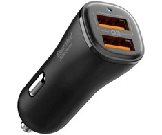 Juodas 30W 2xUSB-A automobilinis įkroviklis „Spigen Essential EV302”