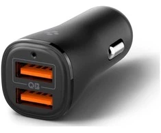 Juodas 30W 2xUSB-A automobilinis įkroviklis „Spigen Essential EV302”