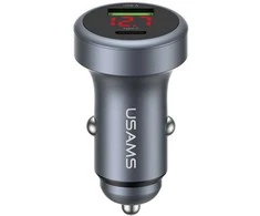 Įkroviklis samochodowa USAMS CC327 Aliuminio 45W USB-A USB-C tarnish