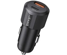 Automobilinis įkroviklis USAMS YT Series CC283 60W 1xUSB-A 1xUSB-C juodos spalvos