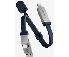 Kabelis Energea Sheath Key 2w1 USB-C do USB-C/USB-A 480Mbps 60W 15cm mėlyna
