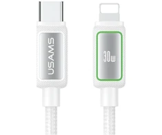 Kabelis USAMS Al-Alloy SJ816 U110 RGB Fast Charging 30W USB-C do Lightning 1,2 m balta