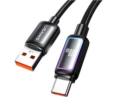 Kabelis USAMS Al-Alloy SJ817 U110 RGB Fast Charging 100W USB-A do USB-C 1,2 m juoda