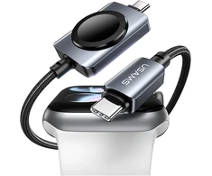 Kabelis USAMS SJ821 U113 Fast Charging 100W USB-C do USB-C + kroviklis bezprzewodowa do zegarka 1,2 m juoda