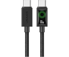 USAMS U92 60W USB-C į USB-C kabelis 1,2 m, juodas