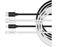 „Verbatim Sync &amp; Charge USC-C“ laidas, skirtas „Lightning Essentials“ įkrovikliams, 27 W, juodas / baltas, 2 vnt.