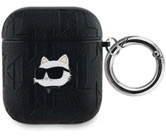 Apple AirPods Karl Lagerfeld Cover Monogram Choupette Head ausinių dėklas juodos spalvos