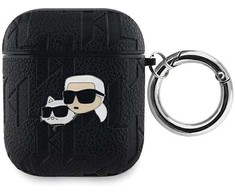 Apple AirPods Karl Lagerfeld Cover Monogram Karl &amp; Choupette Head ausinių dėklas juodos spalvos