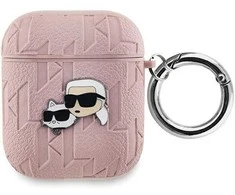 Apple AirPods Karl Lagerfeld Cover Monogram Karl & Choupette Head ausinių dėklas rožinės spalvos