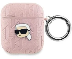 Apple AirPods Karl Lagerfeld Cover Monogram Karl Head ausinių dėklas rožinės spalvos