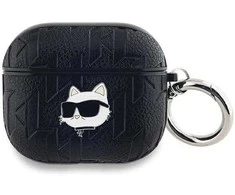 Apple AirPods 3 Karl Lagerfeld Cover Monogram Choupette Head ausinių dėklas juodos spalvos