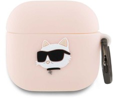 Dėklas Karl Lagerfeld KLA4RUNCHP AirPods 4 cover rožinės spalvos silikoninis Choupette Head 3D