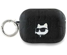 Apple AirPods Pro 2 Karl Lagerfeld Cover Monogram Choupette Head ausinių dėklas juodos spalvos