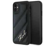 Karl Lagerfeld KLHCN61PQDSMGK Apple iPhone 11 / Xr 6.1″ juodos spalvos kietas dėklas Diagonal Quilted Script
