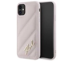Karl Lagerfeld KLHCN61PQDSMGP Apple iPhone 11 / Xr 6.1″ rožinės spalvos kietas dėklas Diagonal Quilted Script