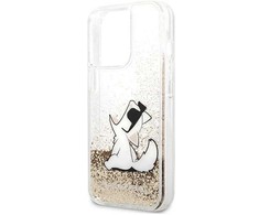 Karl Lagerfeld dėklas, skirtas iPhone 13 Pro Max 6,7 KLHCP13XGCFD auksinis Liquid Glitter Choupette Fun