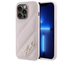 Karl Lagerfeld KLHCP14LPQDSMGP Apple iPhone 14 Pro 6.1″ rožinės spalvos kietas dėklas Diagonal Quilted Script