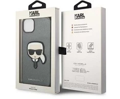 „Karl Lagerfeld Saffiano Karl's Head Patch“ dėklas, skirtas „iPhone 14“ - sidabrinis