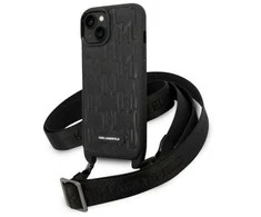 Dėklas Karl Lagerfeld Monogram Plaque Logo Strap Case for iPhone 14 / 15 / 13 6.1" - Juodas