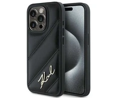 Karl Lagerfeld KLHCP15LPQDSMGK Apple iPhone 15 Pro 6.1″ juodos spalvos kietas dėklas Diagonal Quilted Script