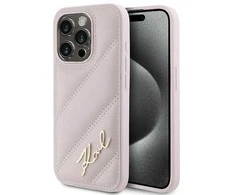Karl Lagerfeld KLHCP15LPQDSMGP Apple iPhone 15 Pro 6.1″ rožinės spalvos kietas dėklas Diagonal Quilted Script