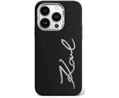 Apple iPhone 15 Pro Karl Lagerfeld dėklas Silicone Metal Script Logo (KLHCP15LSCMSMVK) juodos spalvos