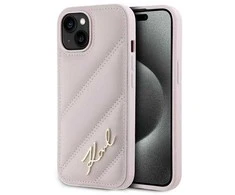 Karl Lagerfeld KLHCP15MPQDSMGP Apple iPhone 15 Plus / 14 Plus 6.7″ rožinės spalvos kietas dėklas Diagonal Quilted Sc
