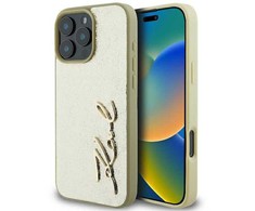 Karl Lagerfeld Metal Signature - dėklas skirtas Apple iPhone 16 Pro auksinis