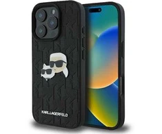 Karl Lagerfeld Monogram Karl &amp; Choupette Head Pin - dėklas skirtas Apple iPhone 16 Pro juodas
