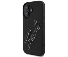 Apple iPhone 16 Karl Lagerfeld 3D Rubber Signature (KLHCP16S3DRKSDLK) dėklas telefonui juodos spalvos