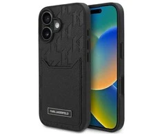 Karl Lagerfeld Cardslots Monogram Apple iPhone 16 - dėklas telefonui juodos spalvos