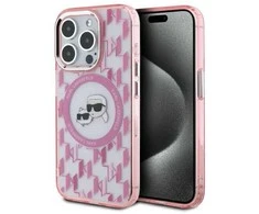 Apple iPhone 15 Pro Karl Lagerfeld IML Monogram Karl&amp;Choupette Head MagSafe (KLHMP15LHMCKMHP) dėklas telefonui rožinės spalvos