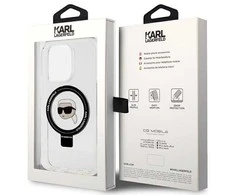 Apple iPhone 15 Pro Karl Lagerfeld dėklas Ring Stand Karl Head MagSafe (KLHMP15LHMRSKHH) baltos spalvos