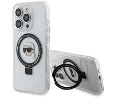 Apple iPhone 15 Pro Karl Lagerfeld dėklas Ring Stand Karl Head MagSafe (KLHMP15LHMRSKHH) baltos spalvos