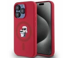 Karl Lagerfeld Silicone Karl&amp;Choupette Heads Ring MagSafe Case Apple iPhone 15 Pro - dėklas telefonui raudonos spalvos
