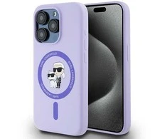 Karl Lagerfeld silikoninis Karl&amp;Choupette Heads Ring MagSafe Apple iPhone 15 Pro - dėklas telefonui violetinės spalvos