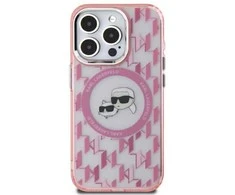 Apple iPhone 15 Plus Karl Lagerfeld IML Monogram Karl&amp;Choupette Head MagSafe (KLHMP15MHMCKMHP) dėklas telefonui rožinės spalvos