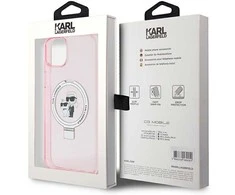 Apple iPhone 15 Plus Karl Lagerfeld dėklas Ring Stand Karl&amp;Choupettte MagSafe (KLHMP15MHMRSKCP) rožinės spalvos