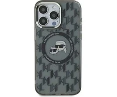 Apple iPhone 15 Karl Lagerfeld IML Monogram Karl&amp;Choupette Head MagSafe (KLHMP15SHMCKMHK) dėklas telefonui juodos spalvos