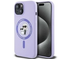Karl Lagerfeld silikoninis Karl&amp;Choupette Heads Ring MagSafe iPhone 15 - dėklas telefonui violetinės spalvos