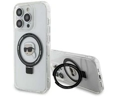 Apple iPhone 15 Pro Max Karl Lagerfeld dėklas Ring Stand Karl Head MagSafe (KLHMP15XHMRSKHH) baltos spalvos