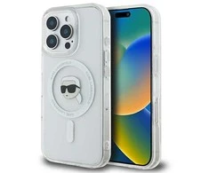Apple iPhone 16 Pro Karl Lagerfeld IML Metal Karl Head MagSafe (KLHMP16LHLSKIH) dėklas telefonui baltos spalvos