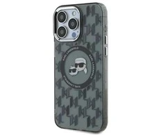 Karl Lagerfeld IML Monogram Karl &amp; Choupette Head MagSafe Apple iPhone 16 Pro - dėklas telefonui juodos spalvos