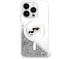 Karl Lagerfeld Liquid Glitter Karl &amp; Choupette Head MagSafe - dėklas skirtas Apple iPhone 16 Pro transparent