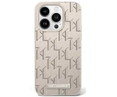 Dėklas Karl Lagerfeld Leather Monogram Metal Logo MagSafe Apple iPhone 16 Pro - rusvai gelsvas
